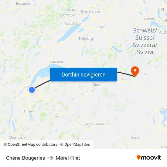 Chêne-Bougeries to Mörel-Filet map