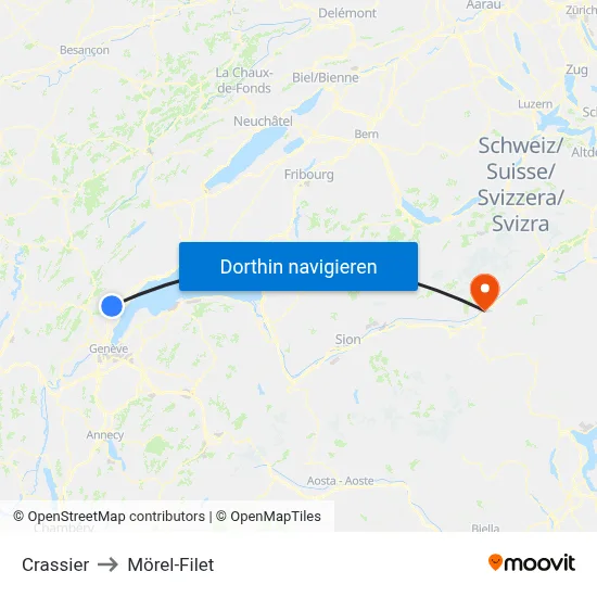 Crassier to Mörel-Filet map