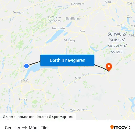 Genolier to Mörel-Filet map
