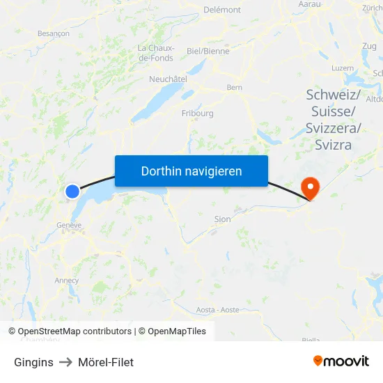 Gingins to Mörel-Filet map
