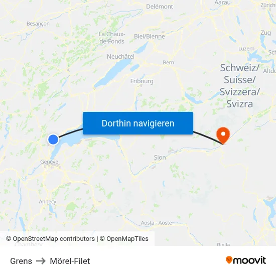 Grens to Mörel-Filet map