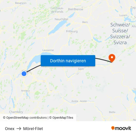 Onex to Mörel-Filet map