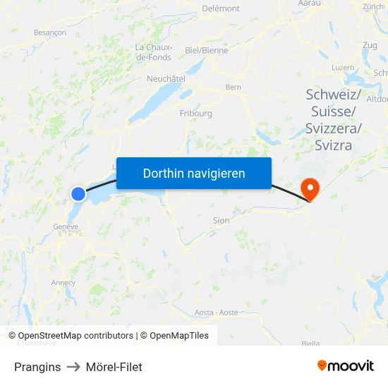 Prangins to Mörel-Filet map