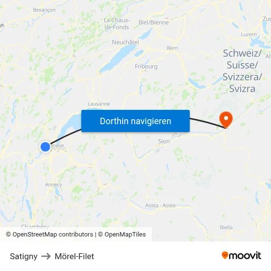 Satigny to Mörel-Filet map