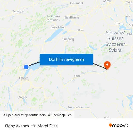 Signy-Avenex to Mörel-Filet map