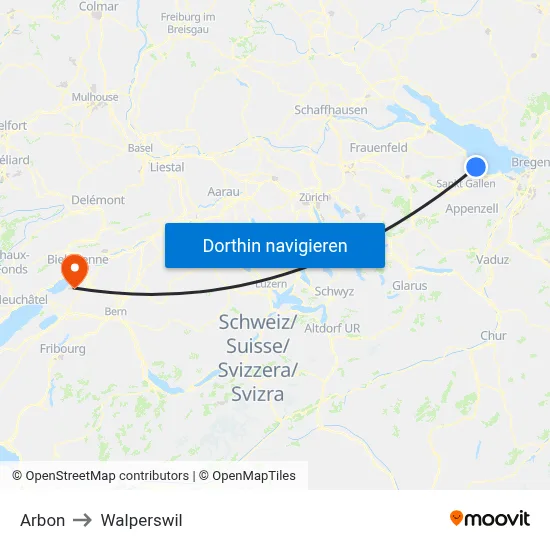 Arbon to Walperswil map