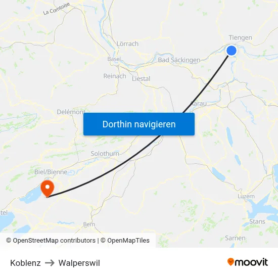Koblenz to Walperswil map