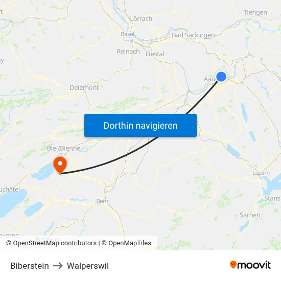 Biberstein to Walperswil map
