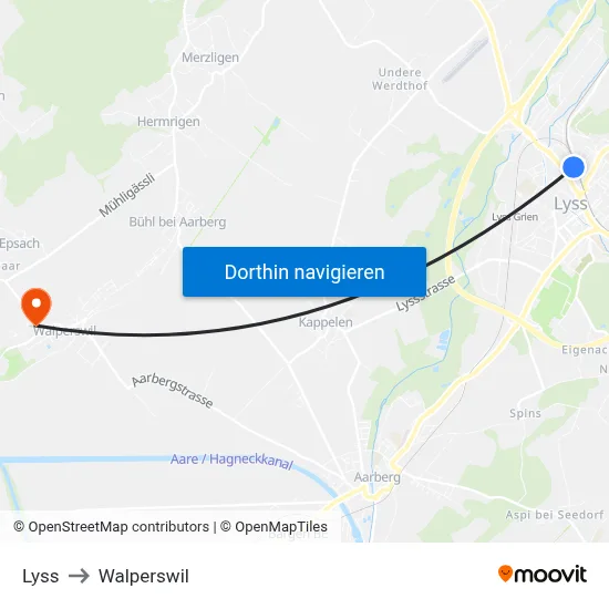 Lyss to Walperswil map