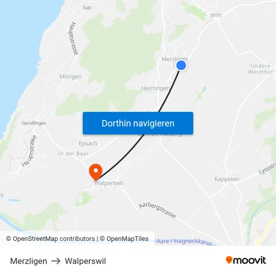 Merzligen to Walperswil map