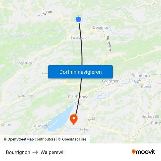 Bourrignon to Walperswil map