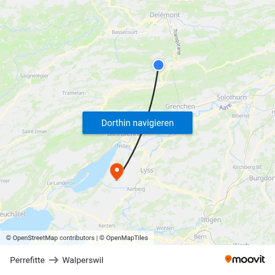 Perrefitte to Walperswil map