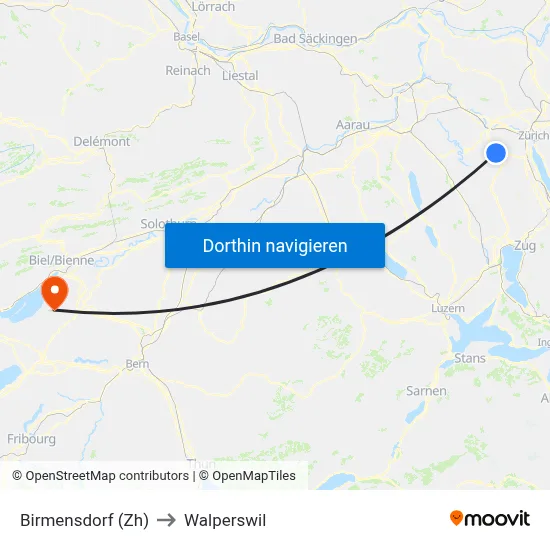 Birmensdorf (Zh) to Walperswil map