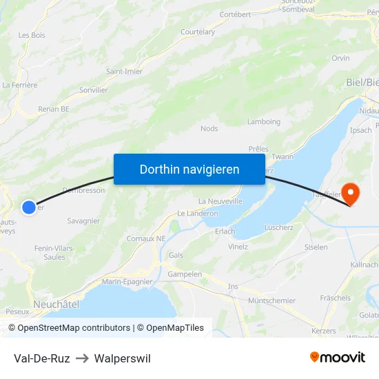 Val-De-Ruz to Walperswil map