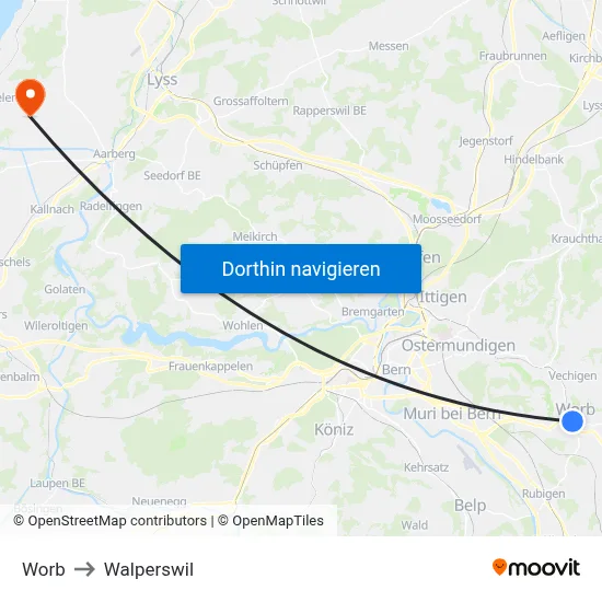 Worb to Walperswil map