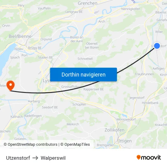Utzenstorf to Walperswil map