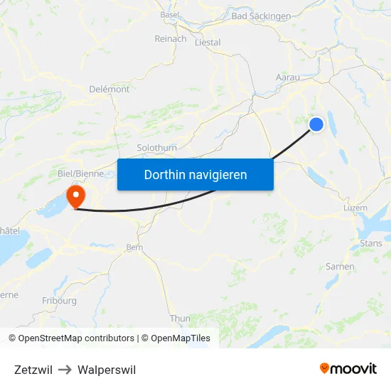 Zetzwil to Walperswil map
