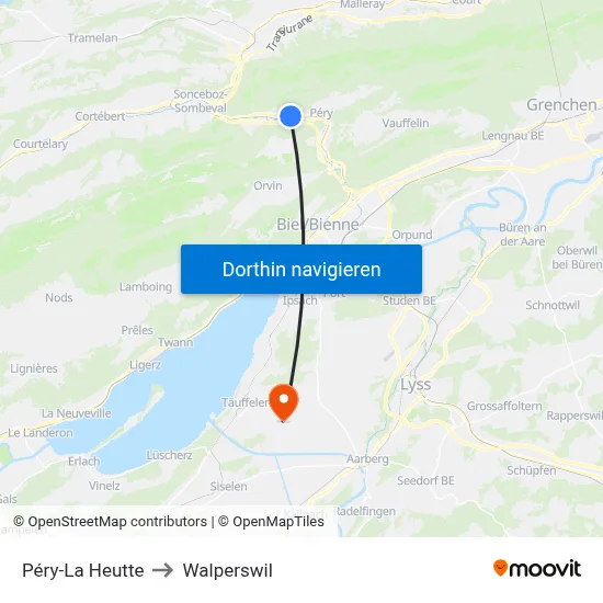 Péry-La Heutte to Walperswil map