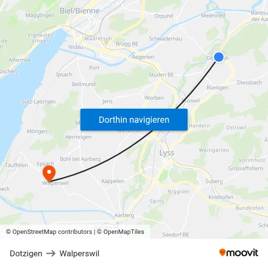 Dotzigen to Walperswil map