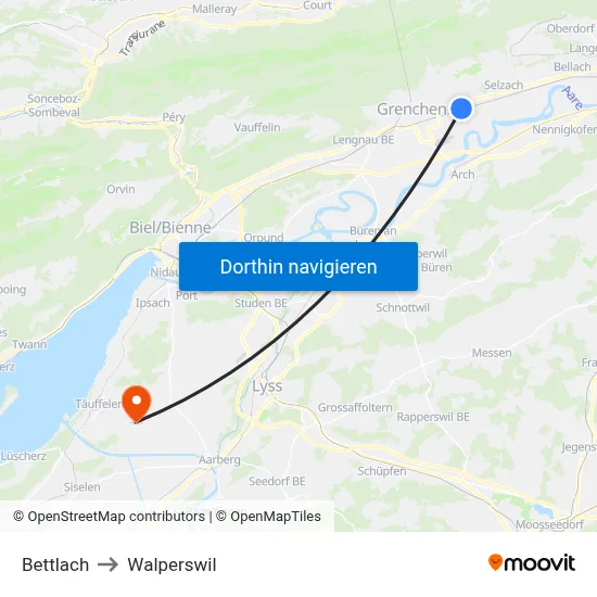 Bettlach to Walperswil map