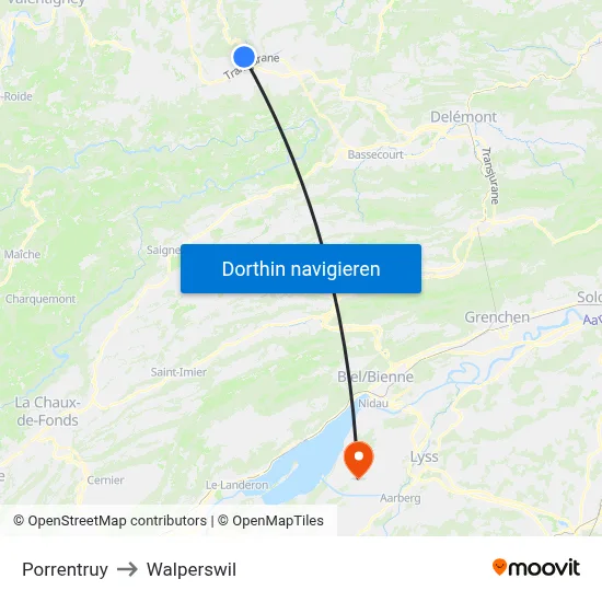 Porrentruy to Walperswil map