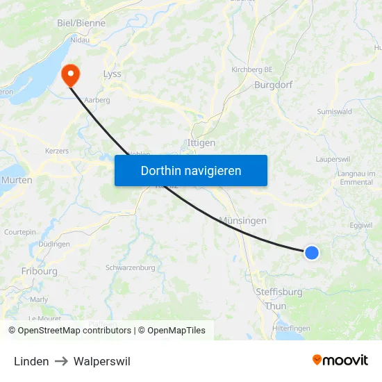 Linden to Walperswil map