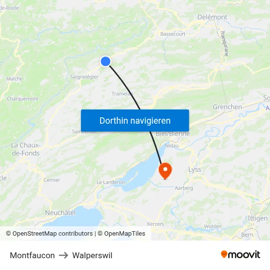 Montfaucon to Walperswil map