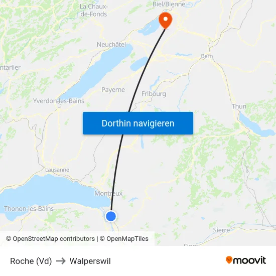 Roche (Vd) to Walperswil map