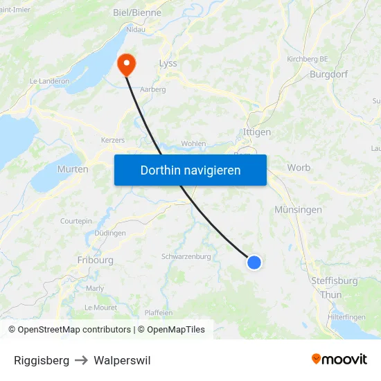 Riggisberg to Walperswil map