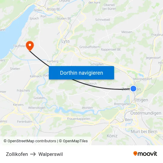 Zollikofen to Walperswil map