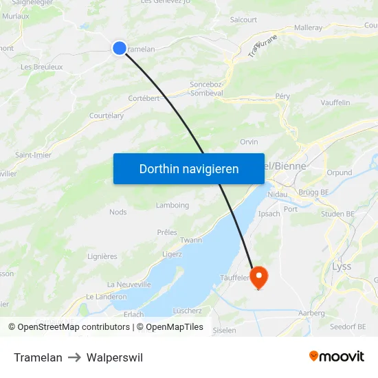 Tramelan to Walperswil map