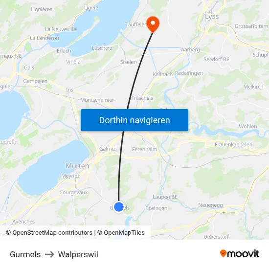 Gurmels to Walperswil map