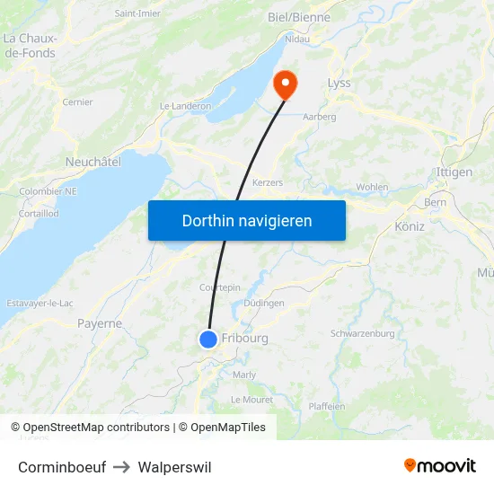 Corminboeuf to Walperswil map
