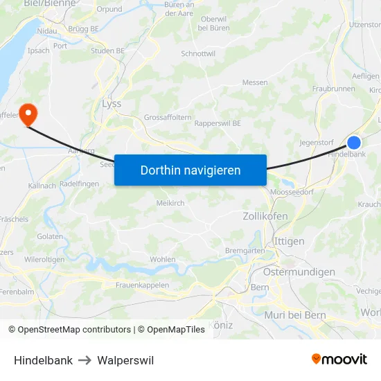 Hindelbank to Walperswil map