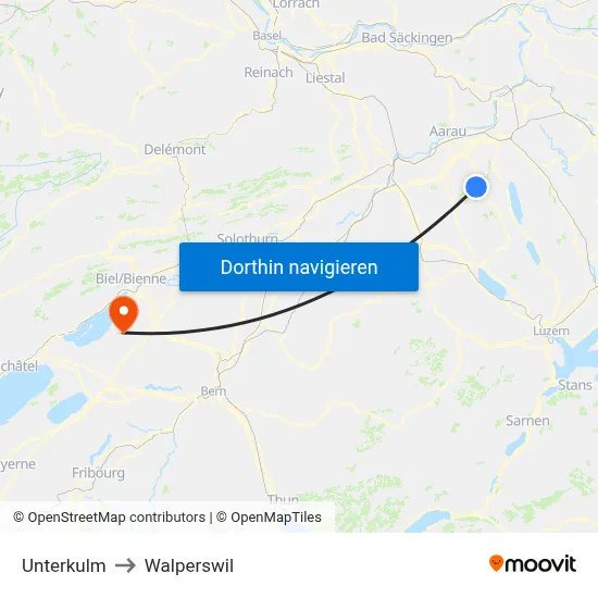 Unterkulm to Walperswil map