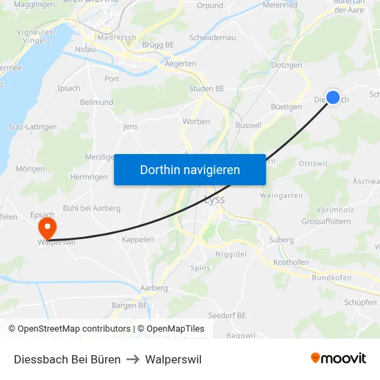 Diessbach Bei Büren to Walperswil map