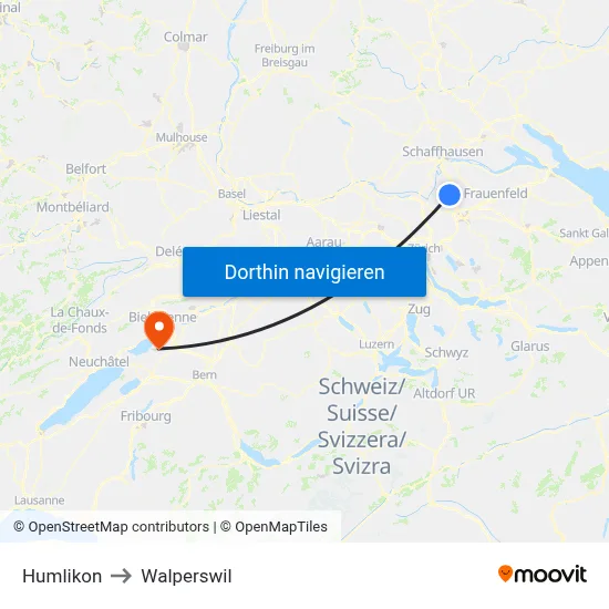 Humlikon to Walperswil map