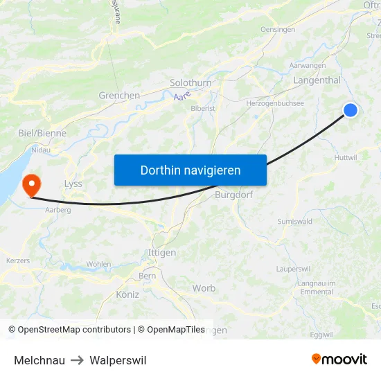 Melchnau to Walperswil map
