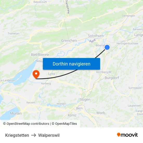 Kriegstetten to Walperswil map