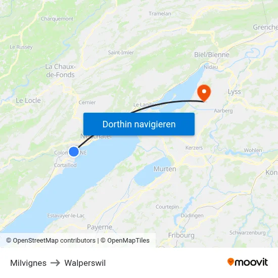 Milvignes to Walperswil map
