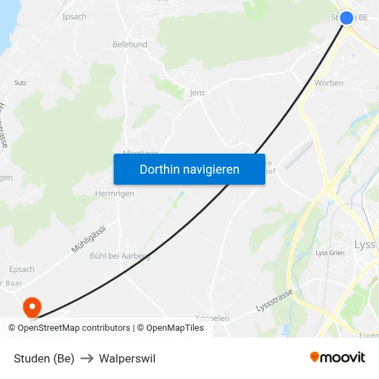 Studen (Be) to Walperswil map