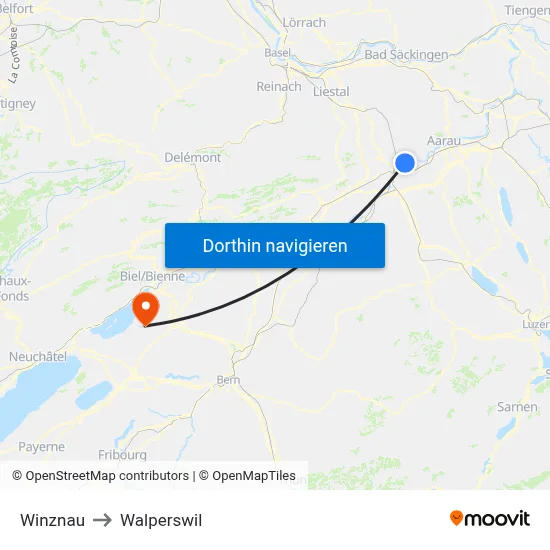 Winznau to Walperswil map