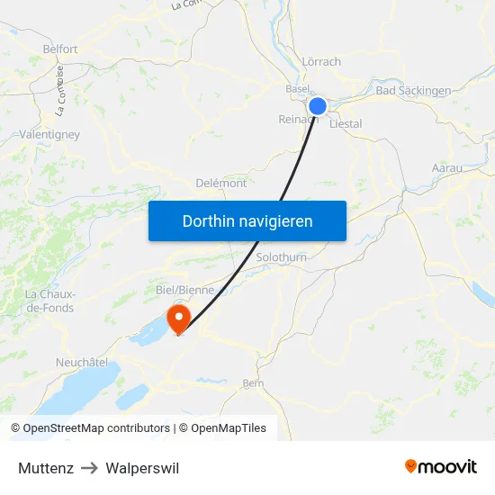 Muttenz to Walperswil map
