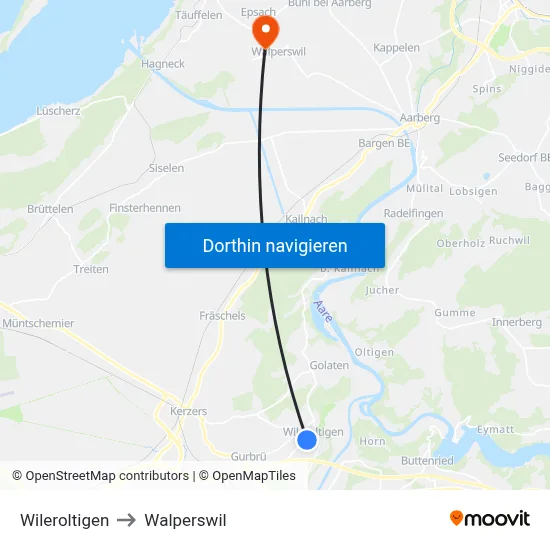 Wileroltigen to Walperswil map