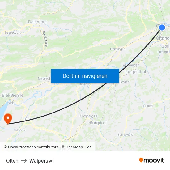 Olten to Walperswil map