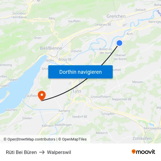 Rüti Bei Büren to Walperswil map