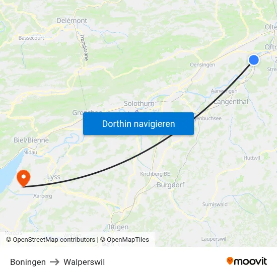 Boningen to Walperswil map