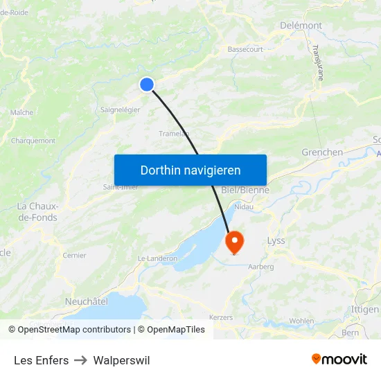 Les Enfers to Walperswil map