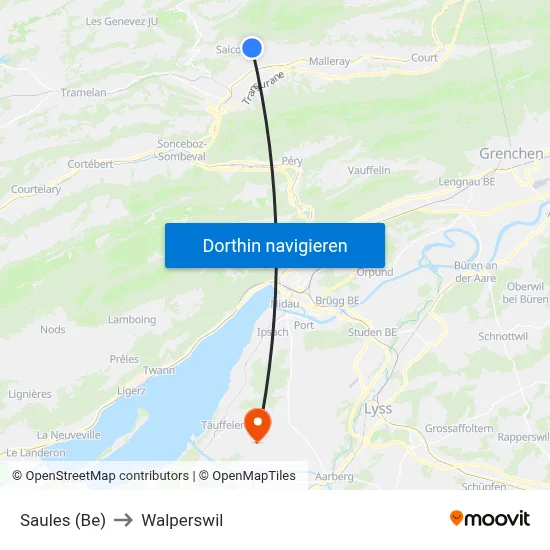 Saules (Be) to Walperswil map