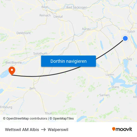 Wettswil AM Albis to Walperswil map